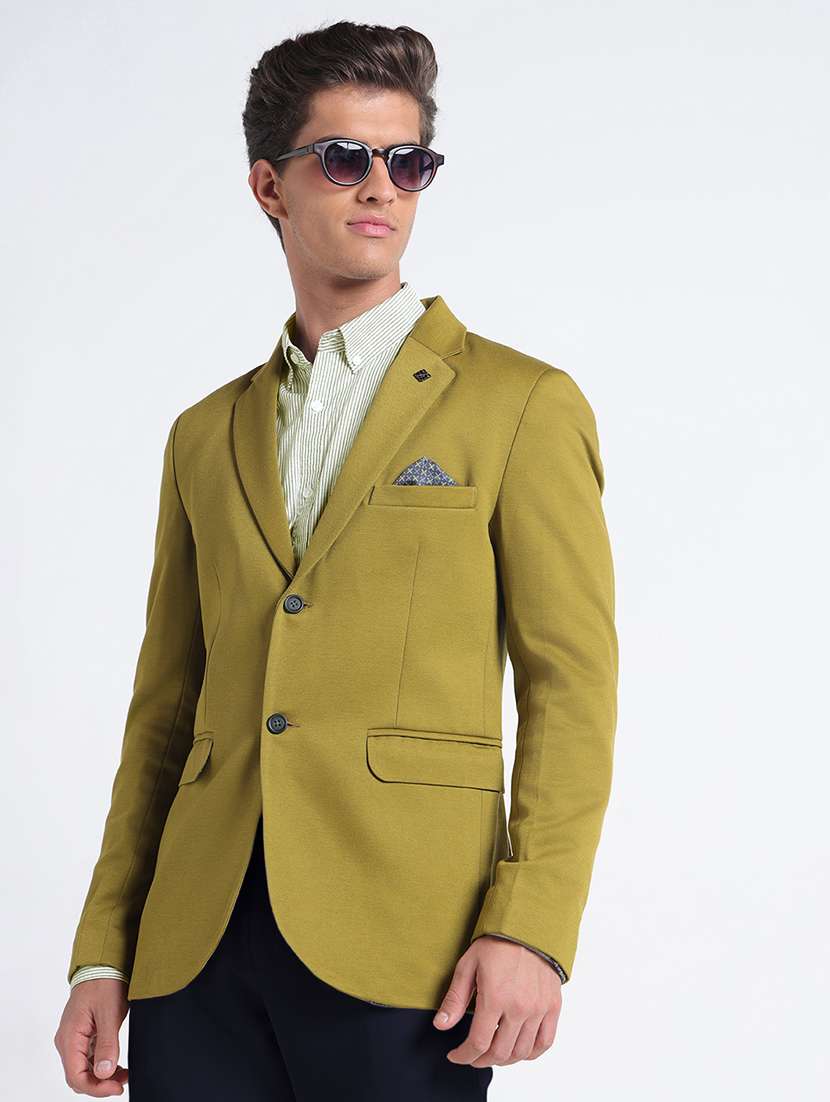 men solid lapel collar single breasted blazer