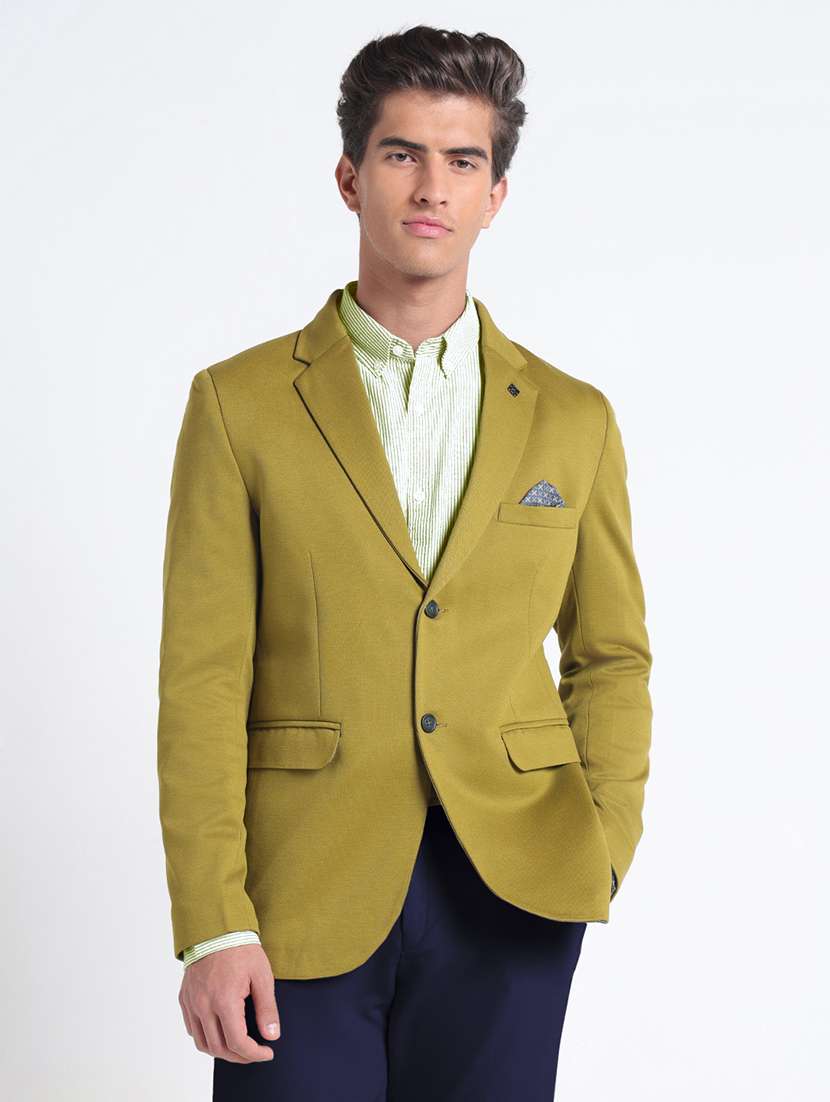 men solid lapel collar single breasted blazer - 22396292 -  Standard Image - 2
