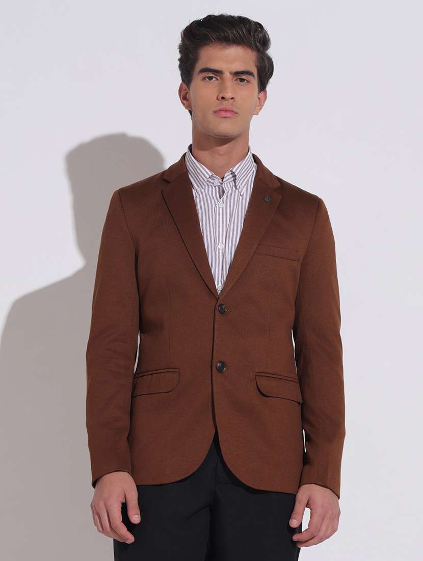 men solid lapel collar single breasted blazer - 22396294 -  Standard Image - 2