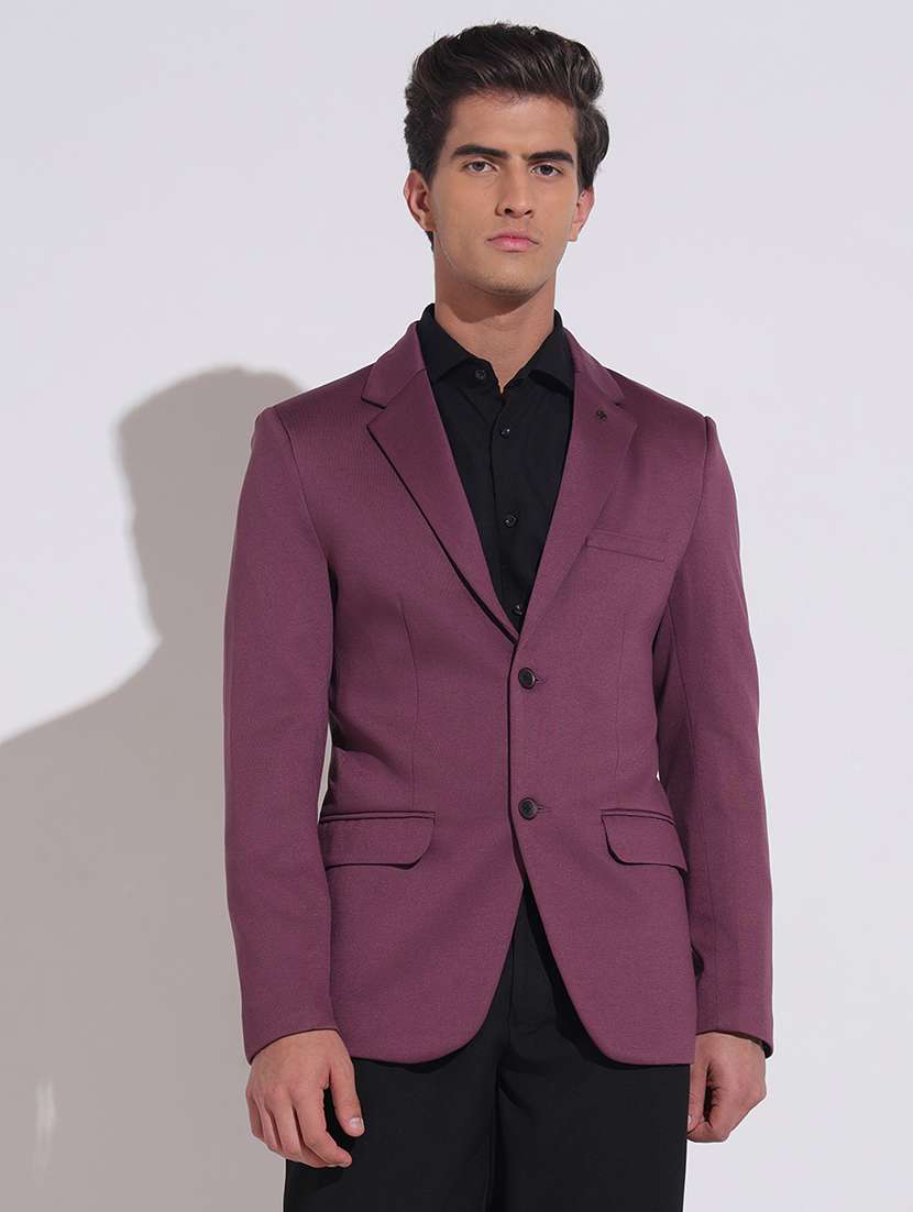 men solid lapel collar single breasted blazer - 22396295 -  Standard Image - 2