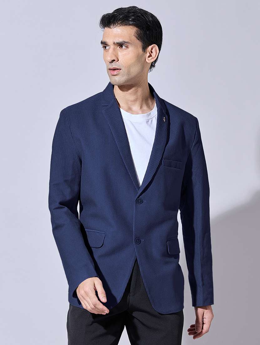 men solid lapel collar single breasted blazer - 22396305 -  Standard Image - 2