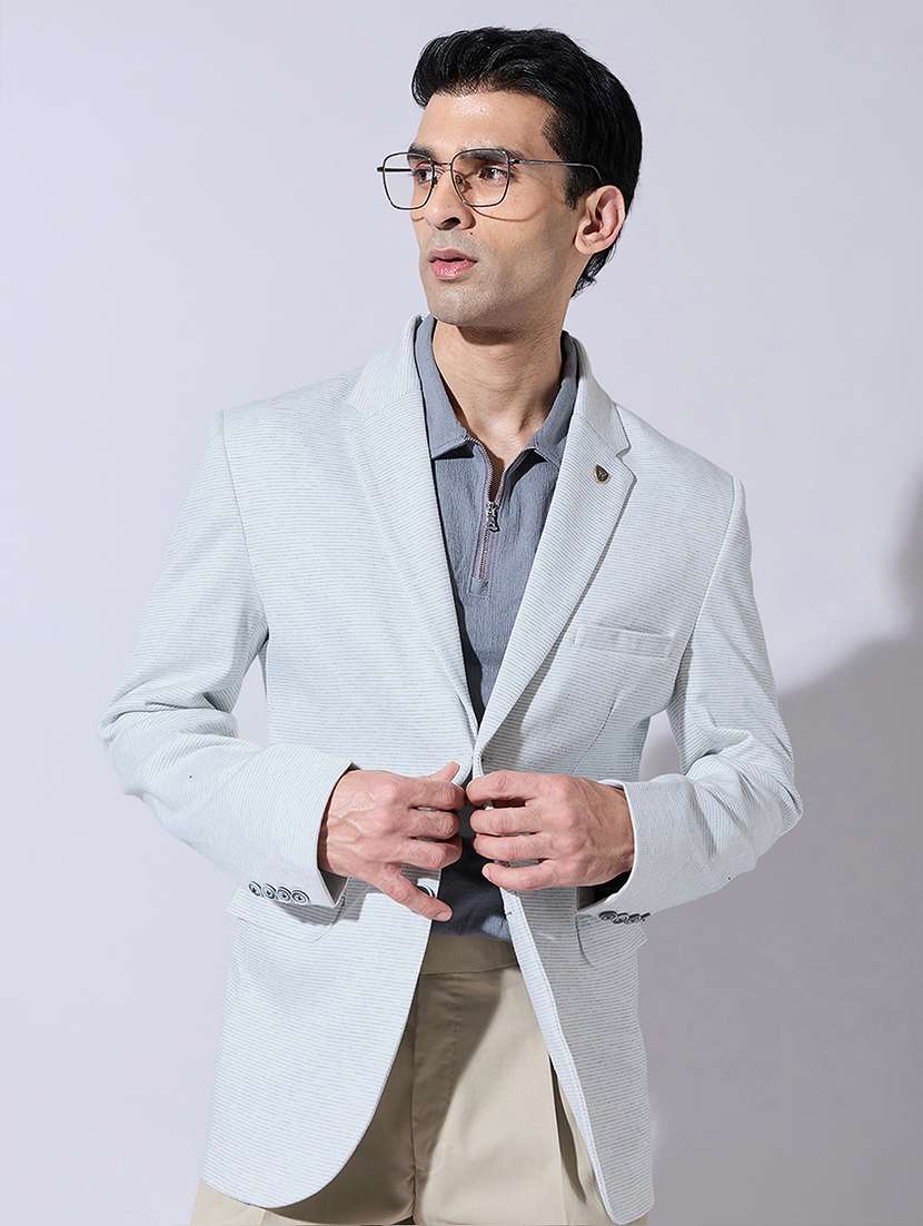 men printed lapel collar single breasted blazer