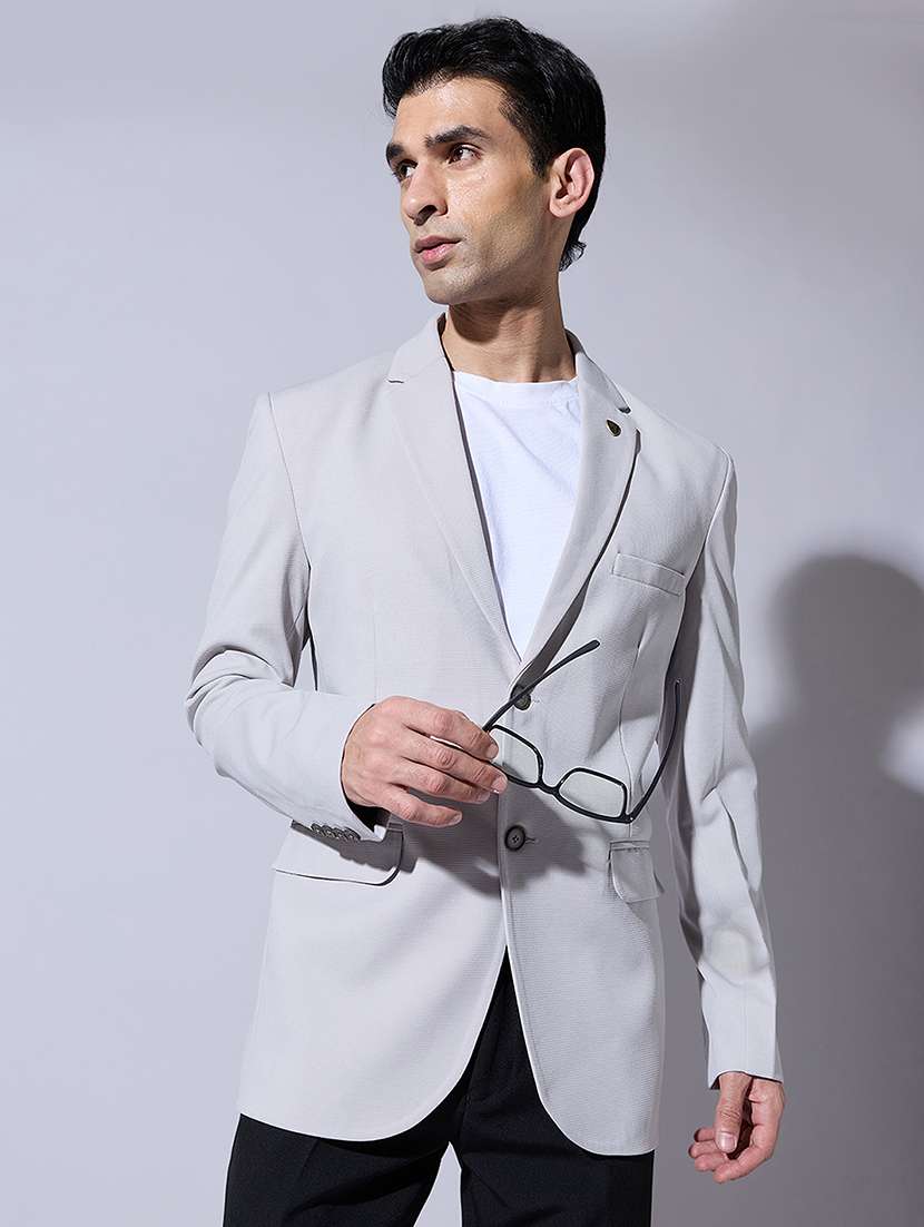 men solid lapel collar single breasted blazer
