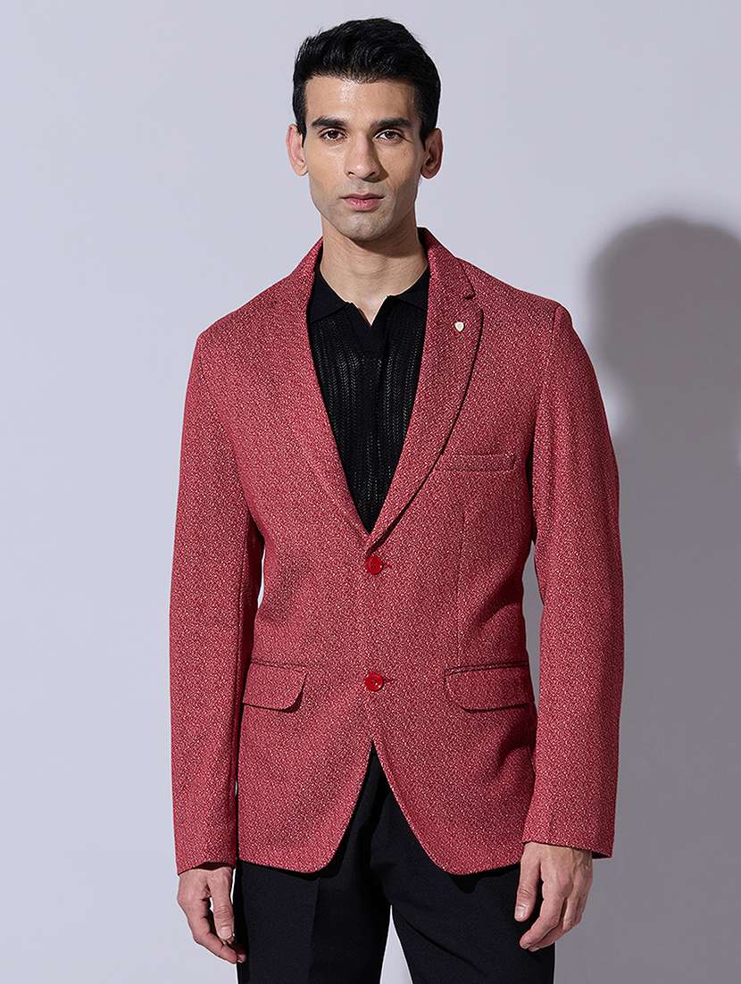 men textured lapel collar single breasted blazer - 22396315 -  Standard Image - 2