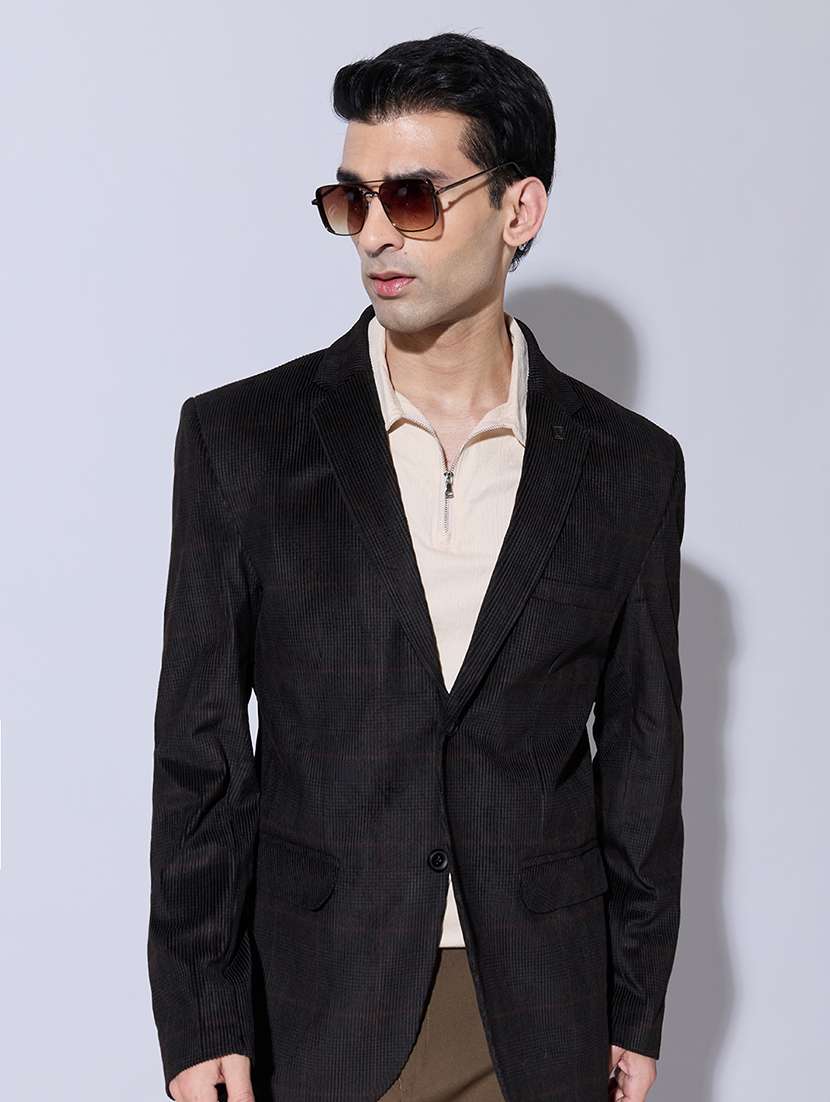 men checkered lapel collar single breasted blazer