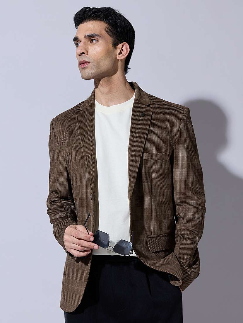 men checkered lapel collar single breasted blazer