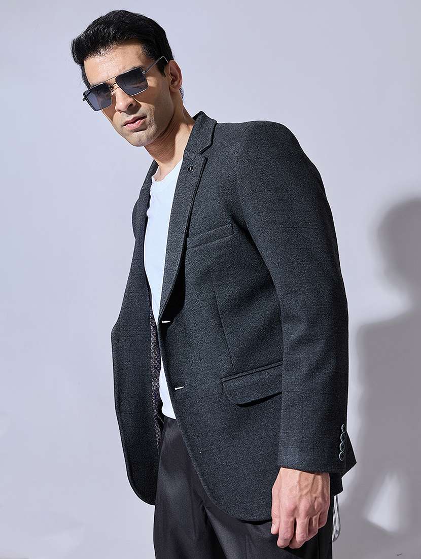 men checkered lapel collar single breasted blazer