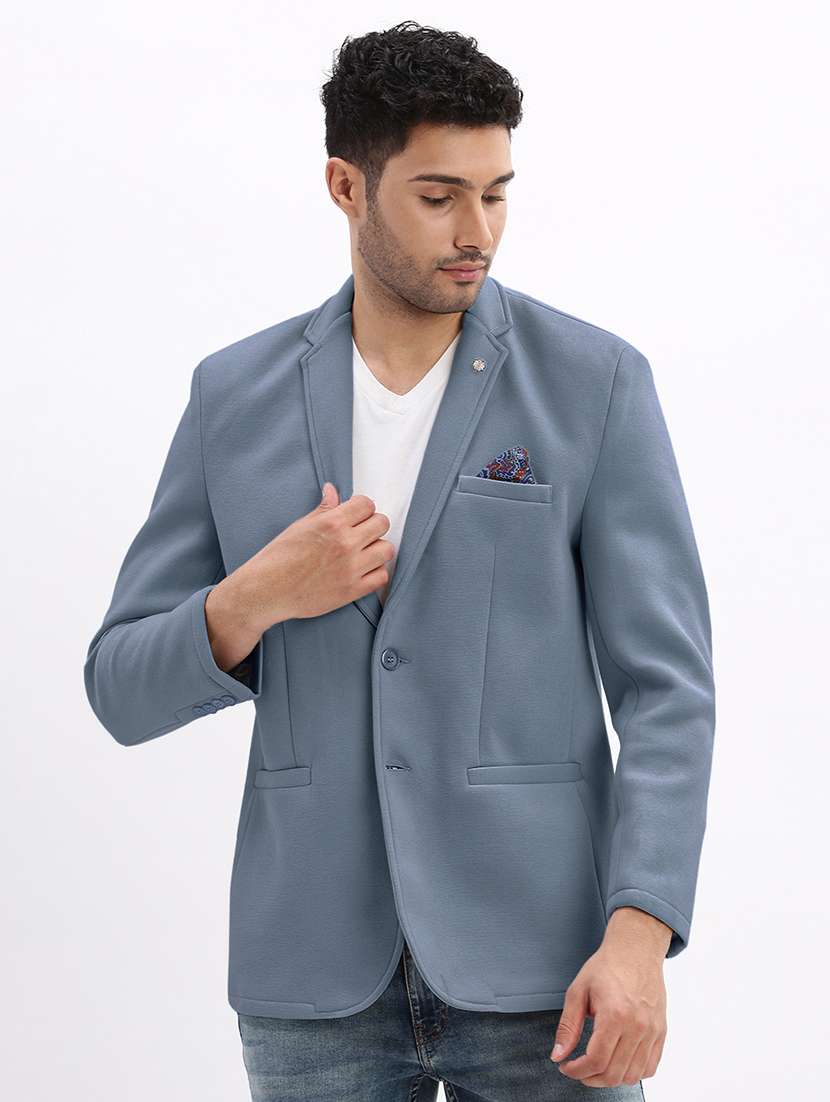 men solid lapel collar single breasted blazer - 22396320 -  Standard Image - 2