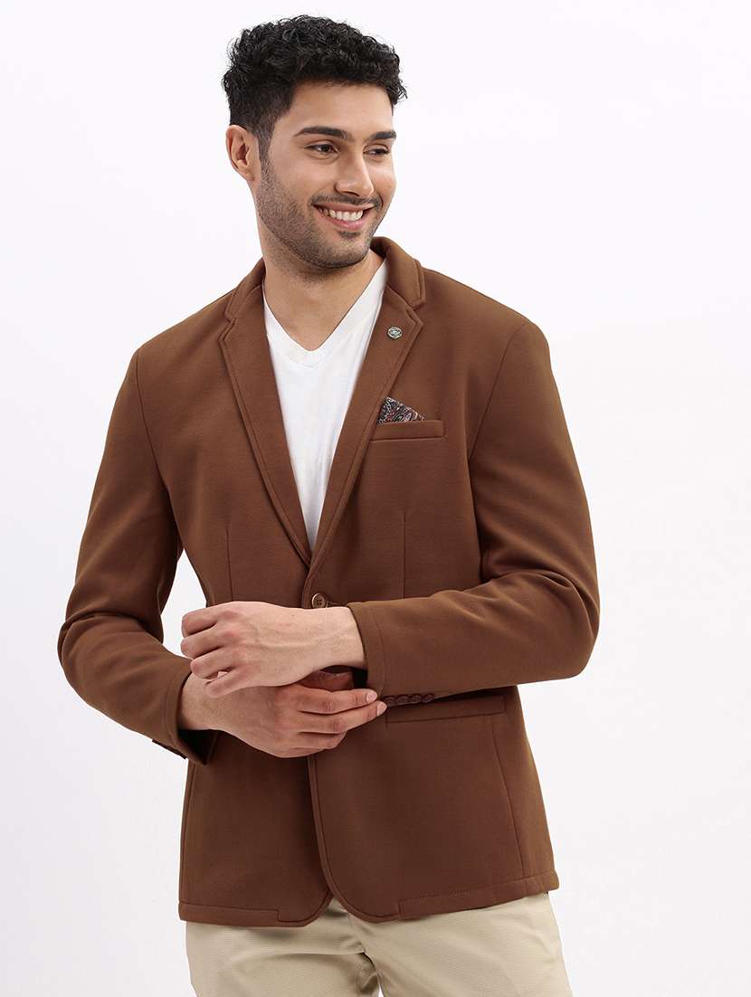 men solid lapel collar single breasted blazer