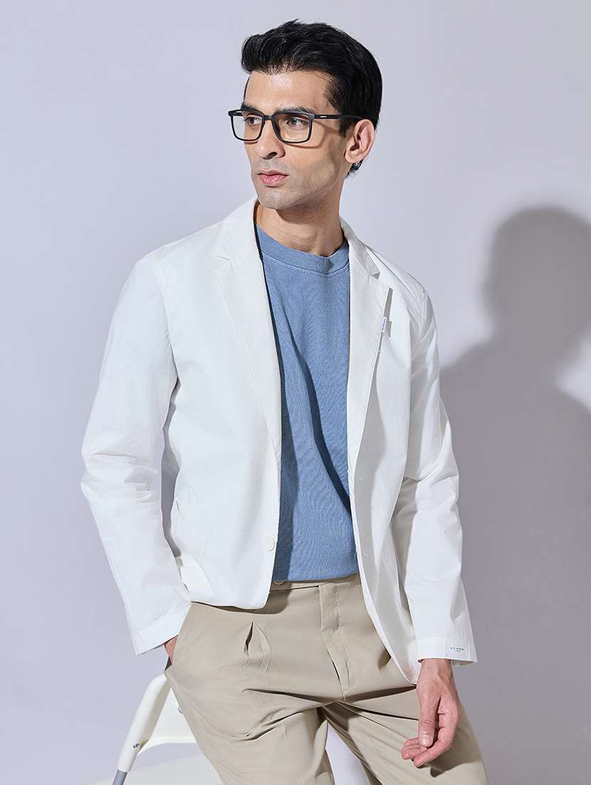men solid lapel collar single breasted blazer