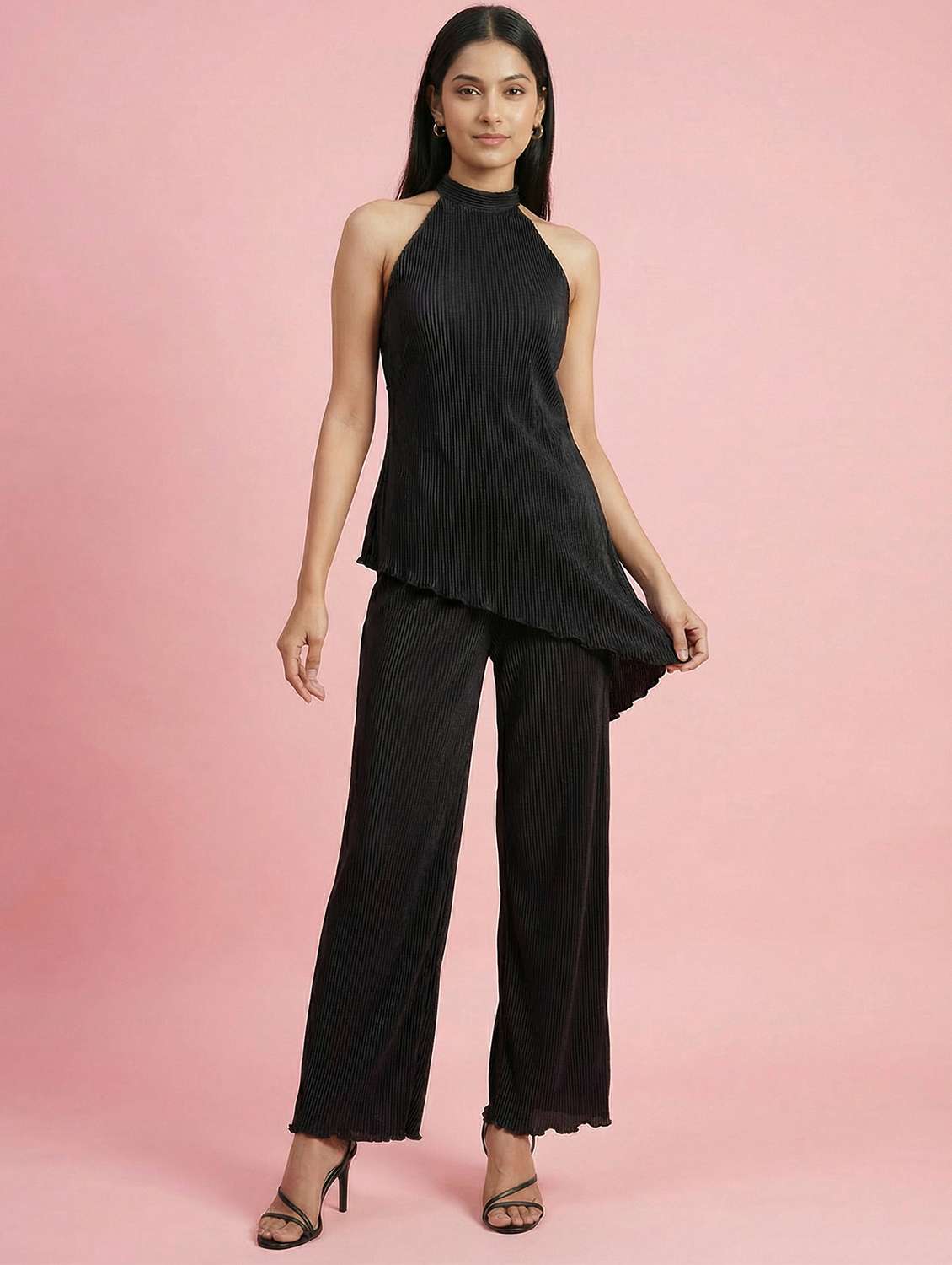 women solid top and trouser co-ord set - 22396788 -  Standard Image - 2