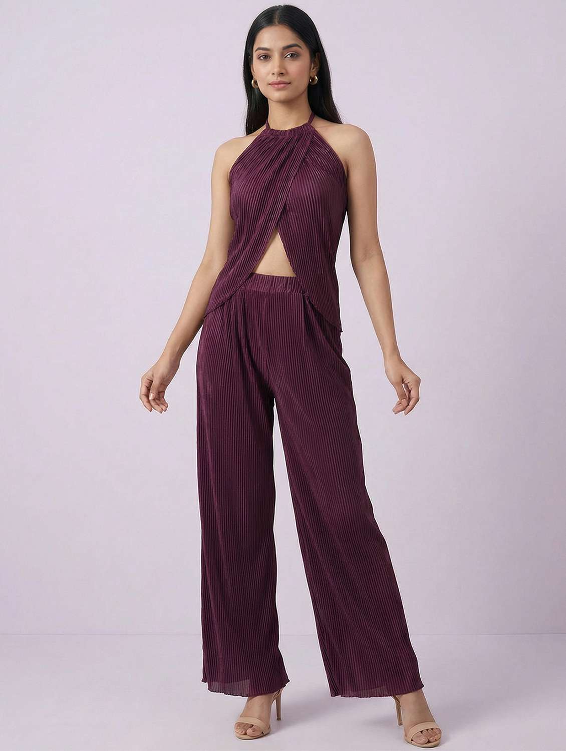 women solid top and trouser co-ord set - 22396790 -  Standard Image - 2