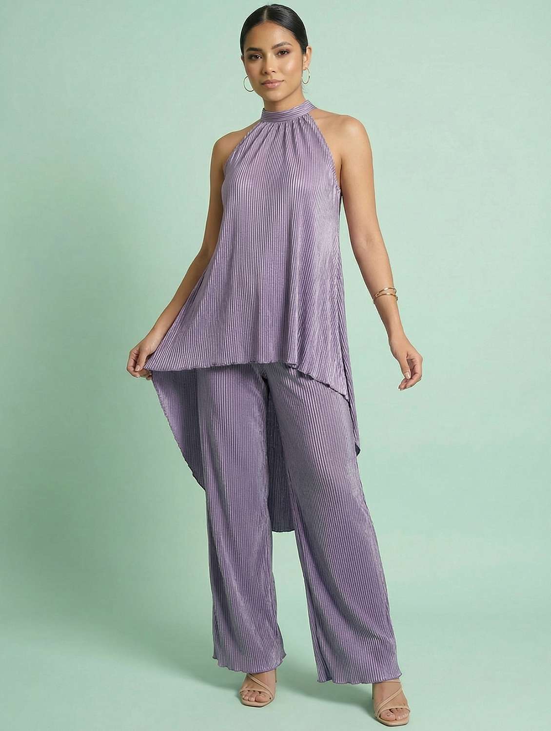 women solid top and trouser co-ord set - 22396792 -  Standard Image - 2