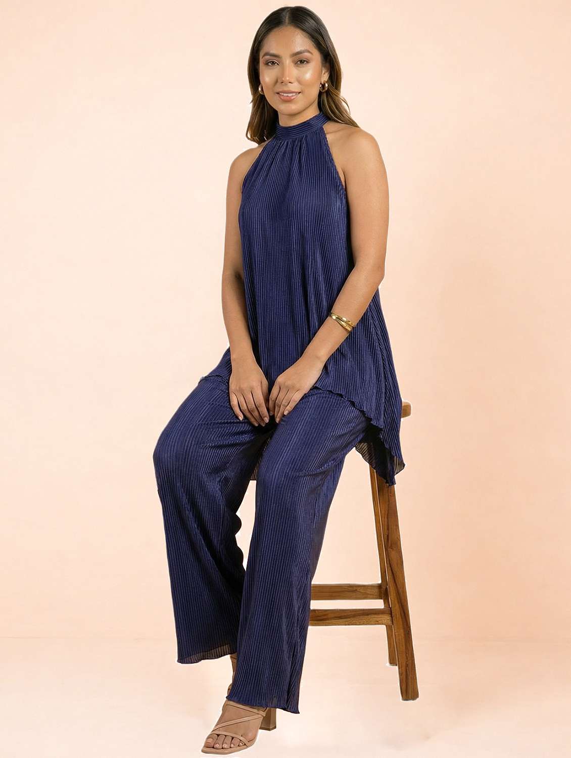 women solid top and trouser co-ord set - 22396793 -  Standard Image - 2