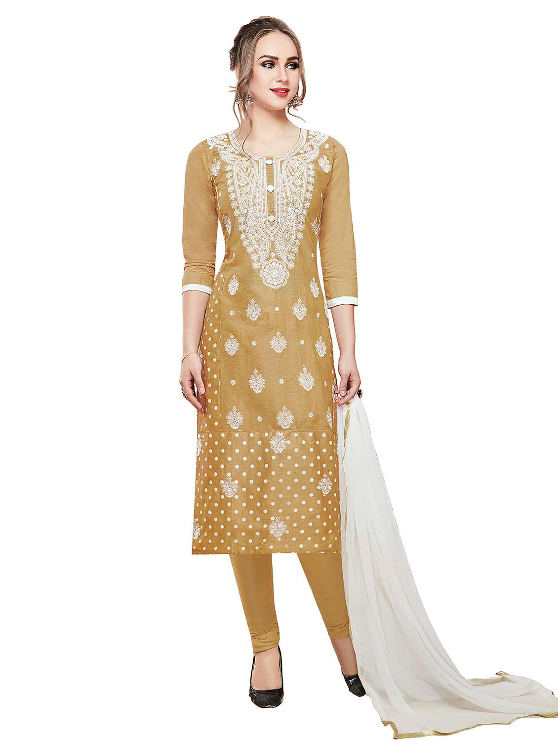 women solid with work unstitched suit set