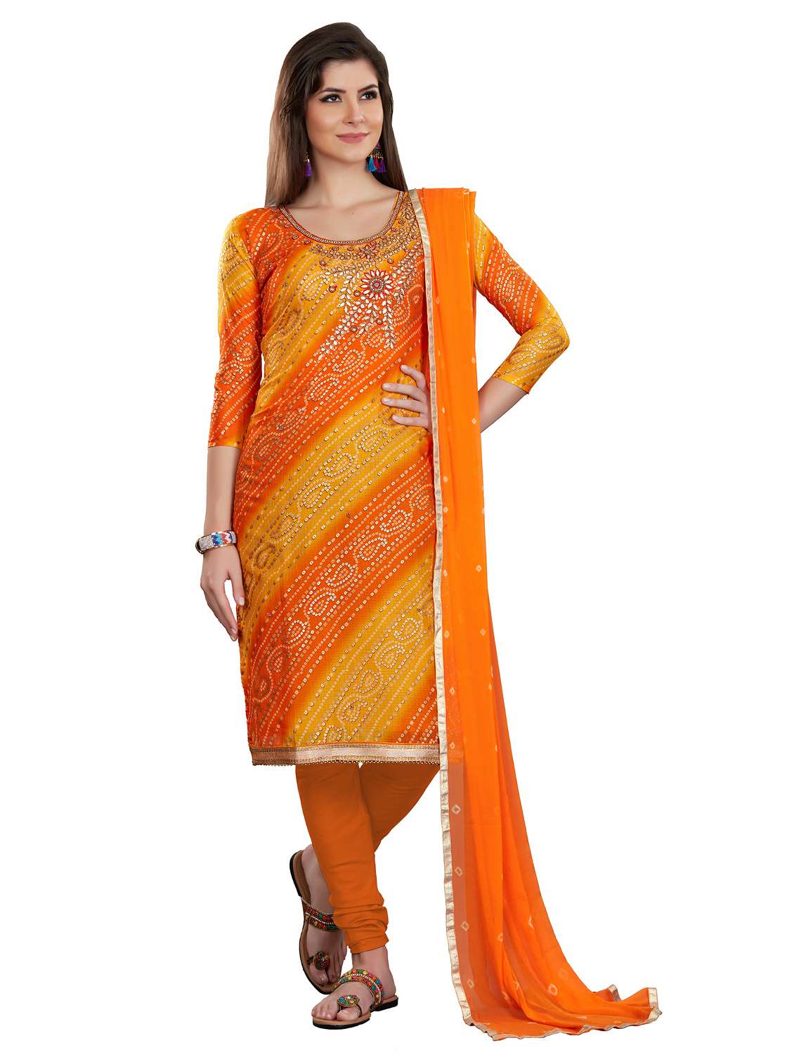 women bandhani unstitched suit set
