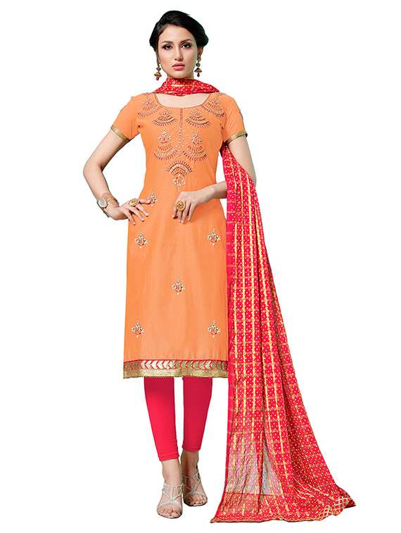 women solid with work unstitched suit set