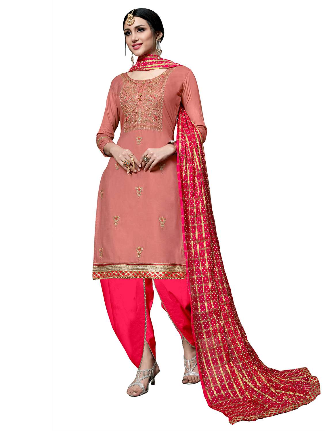 women solid with work unstitched suit set