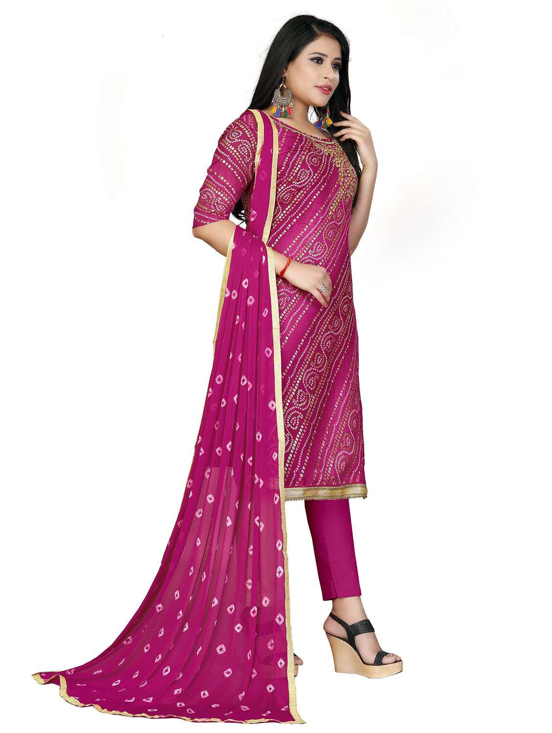 women bandhani printed unstitched suit set - 22396896 -  Standard Image - 2