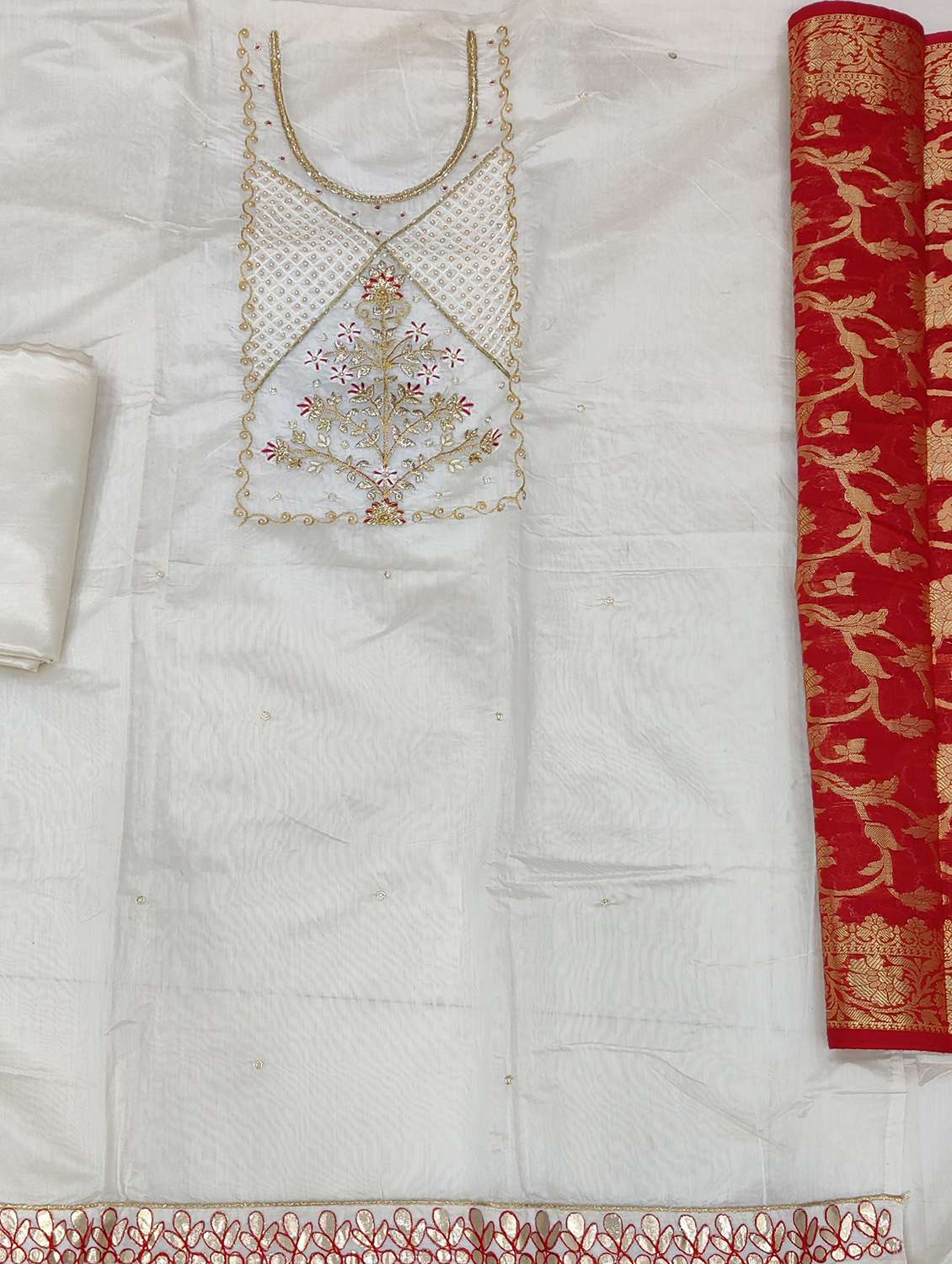Women Solid With Work Unstitched Suit Set - 22397044 -  Standard Image - 2