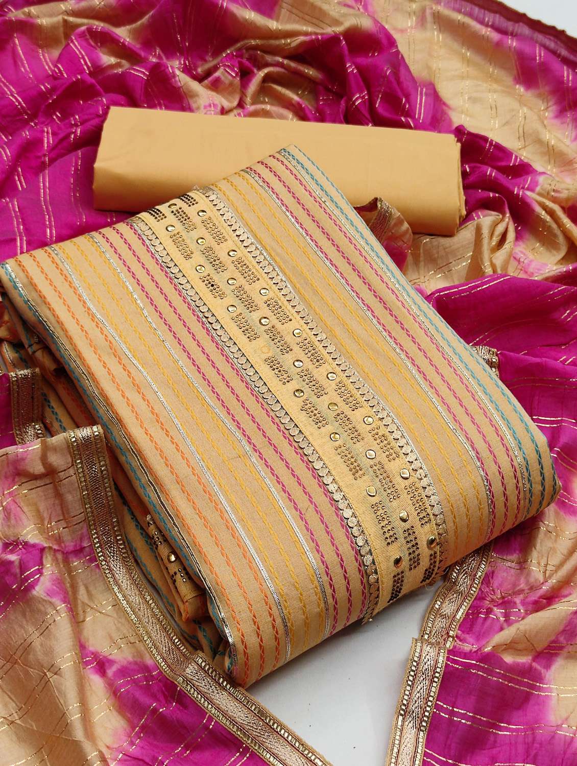 women self design unstitched suit set