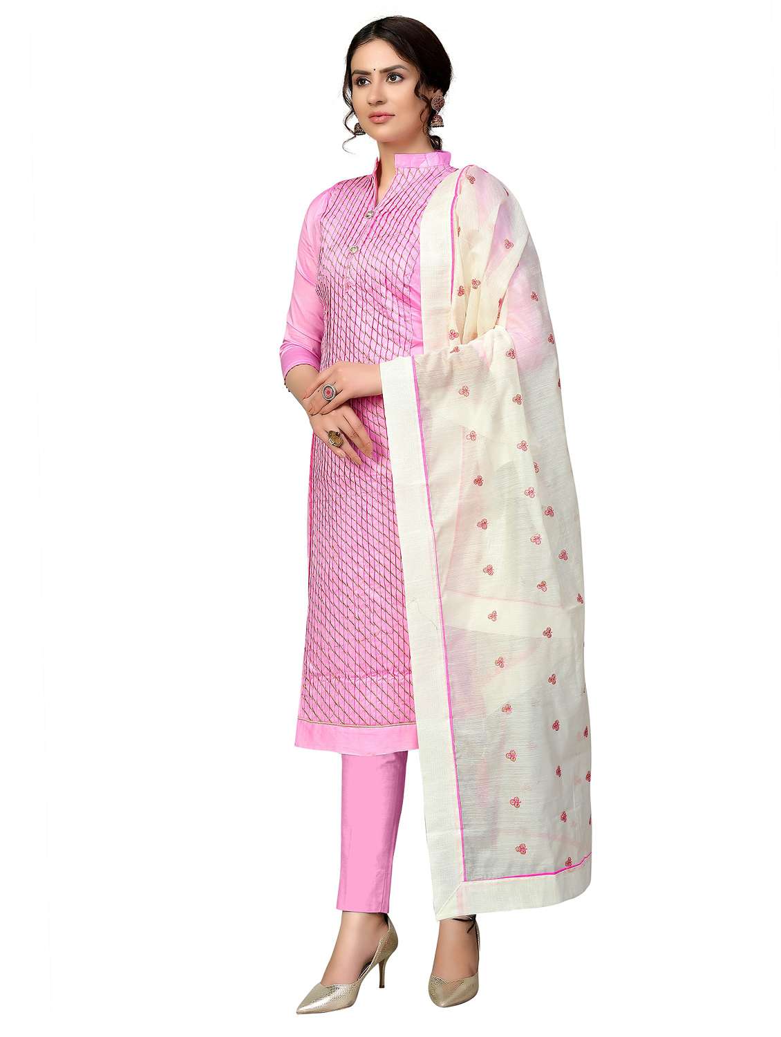 women solid with work unstitched suit set - 22397068 -  Standard Image - 2