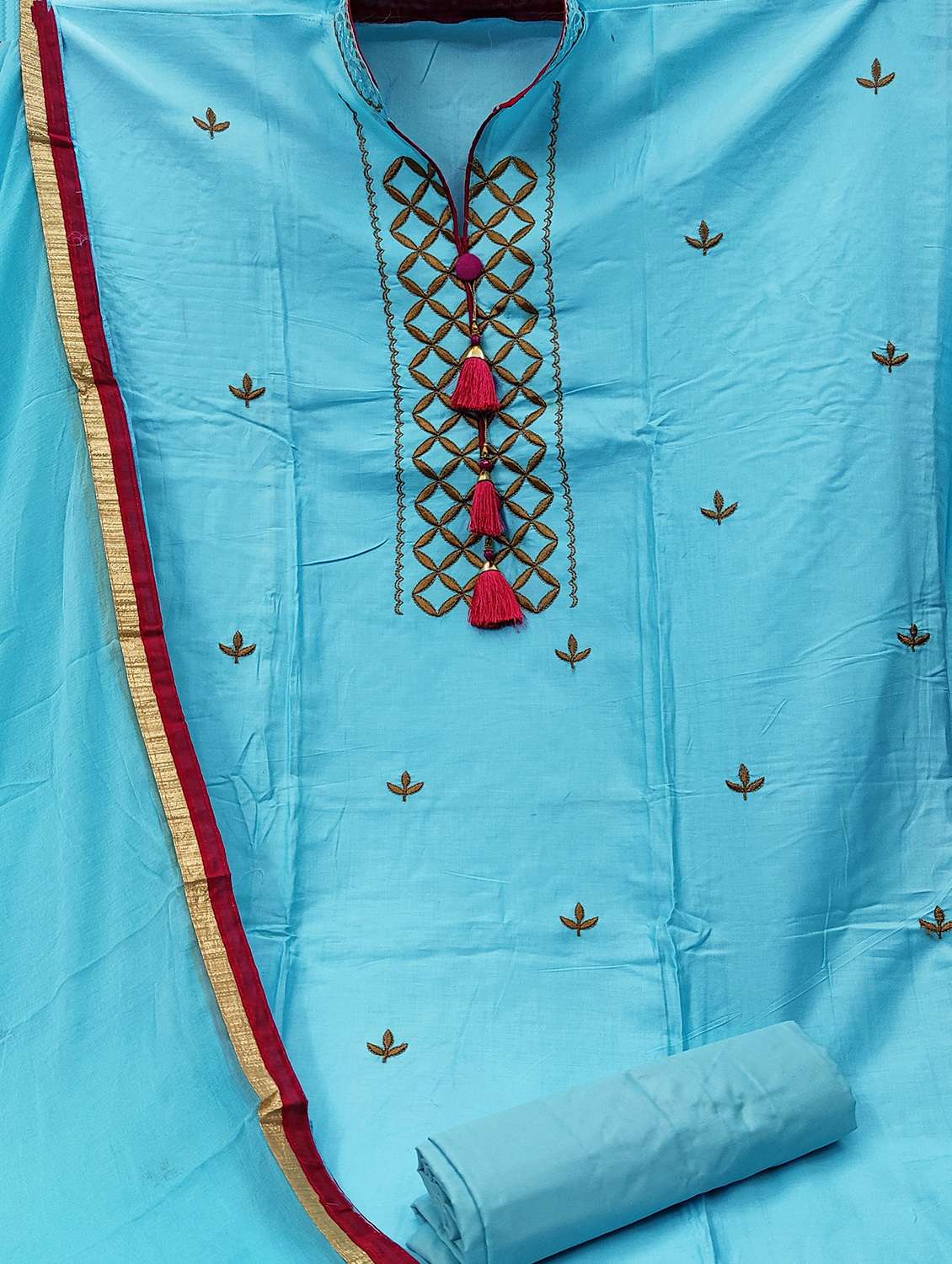 women solid with work unstitched suit set - 22397094 -  Standard Image - 2