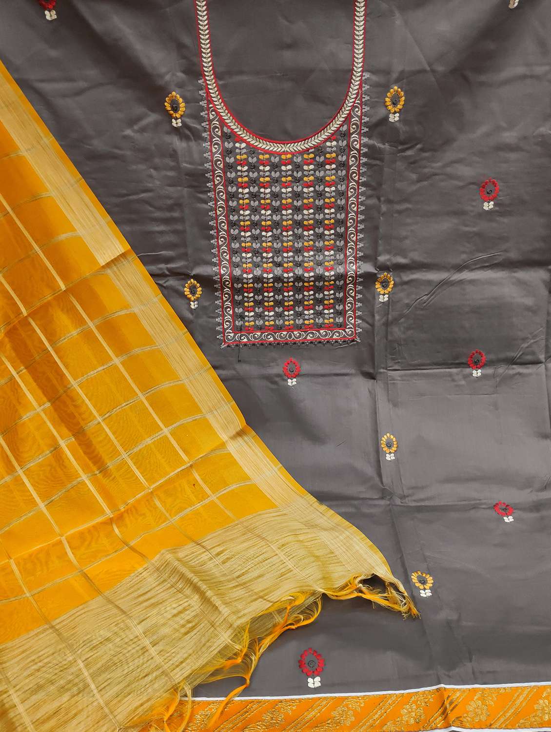 women solid with work unstitched suit set - 22397106 -  Standard Image - 2