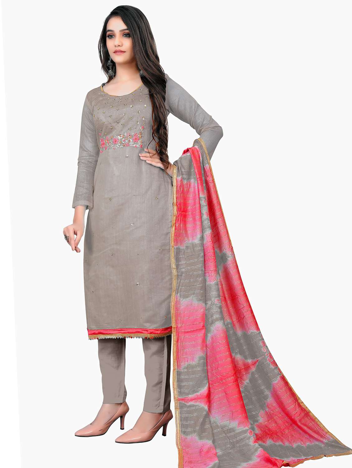 women solid with work unstitched suit set - 22397111 -  Standard Image - 2