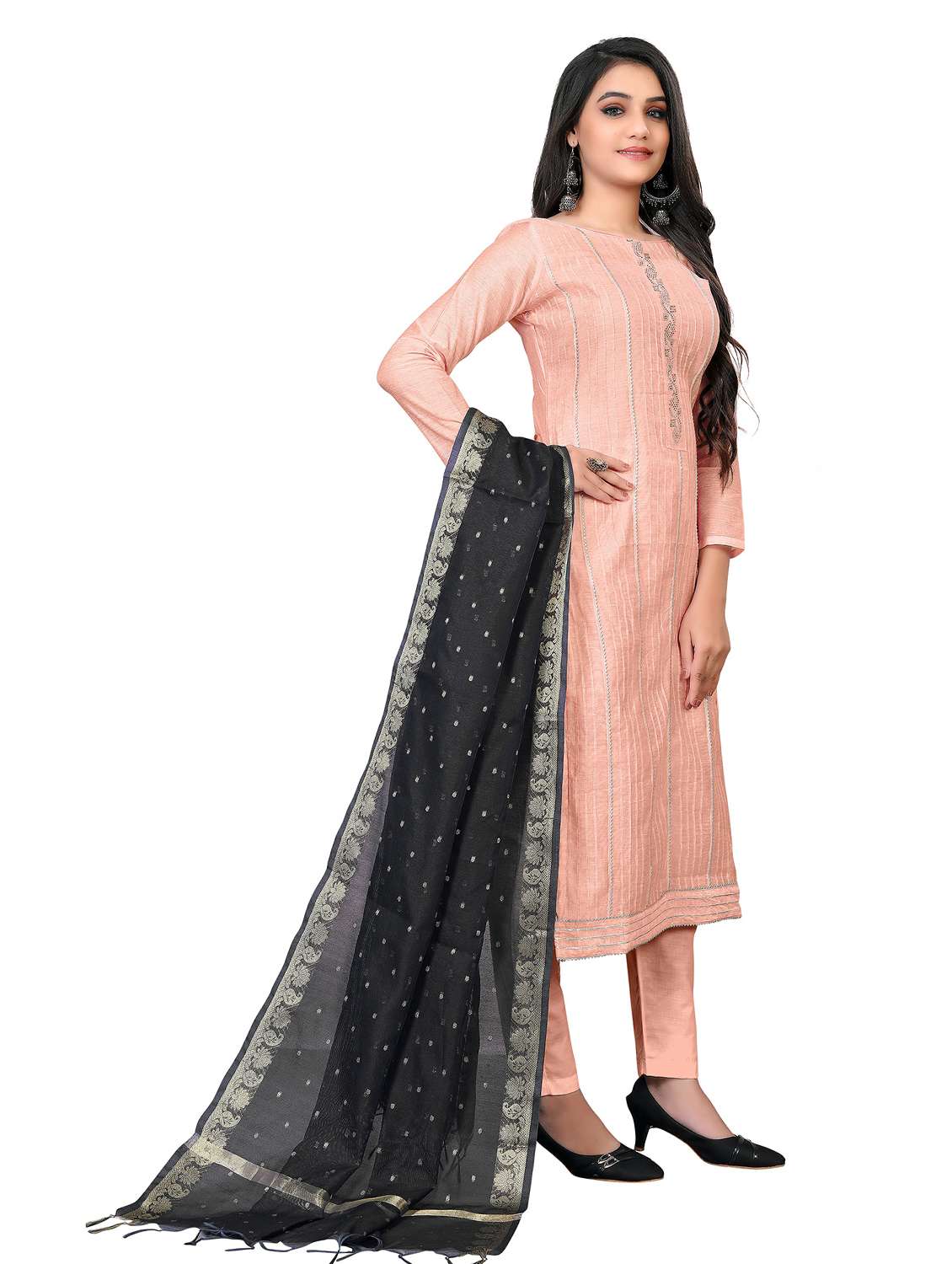 women solid with work unstitched suit set - 22397117 -  Standard Image - 2