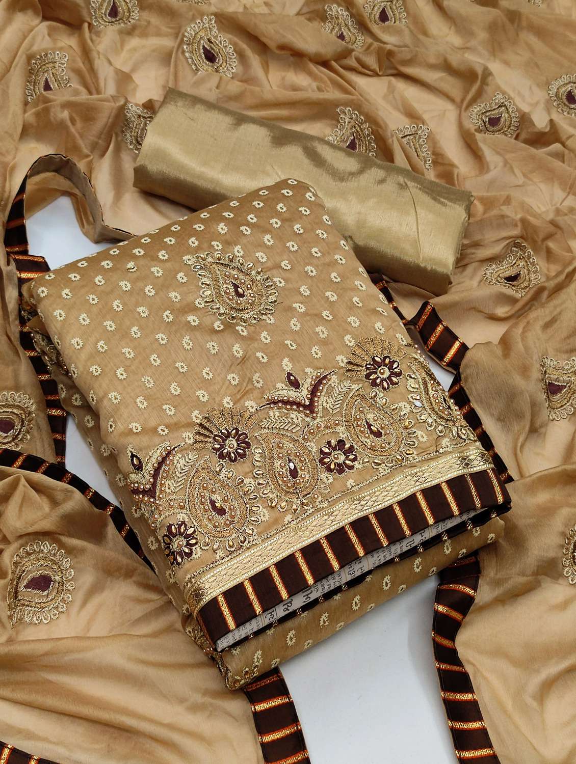 women solid with work unstitched suit set