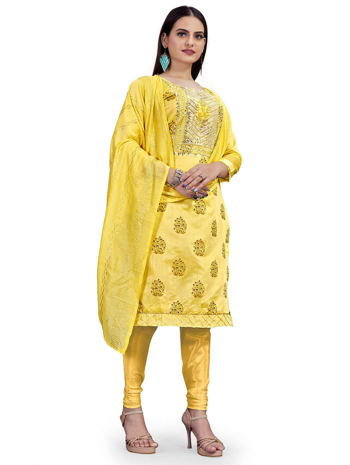 women solid with work unstitched suit set - 22397144 -  Standard Image - 2