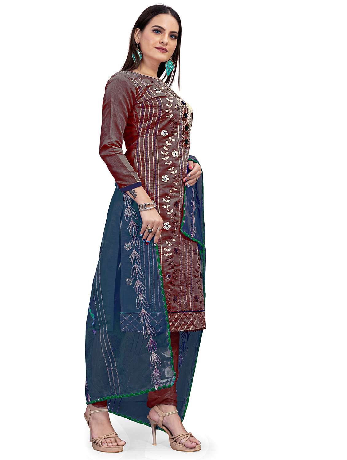 women solid with work unstitched suit set - 22397157 -  Standard Image - 2