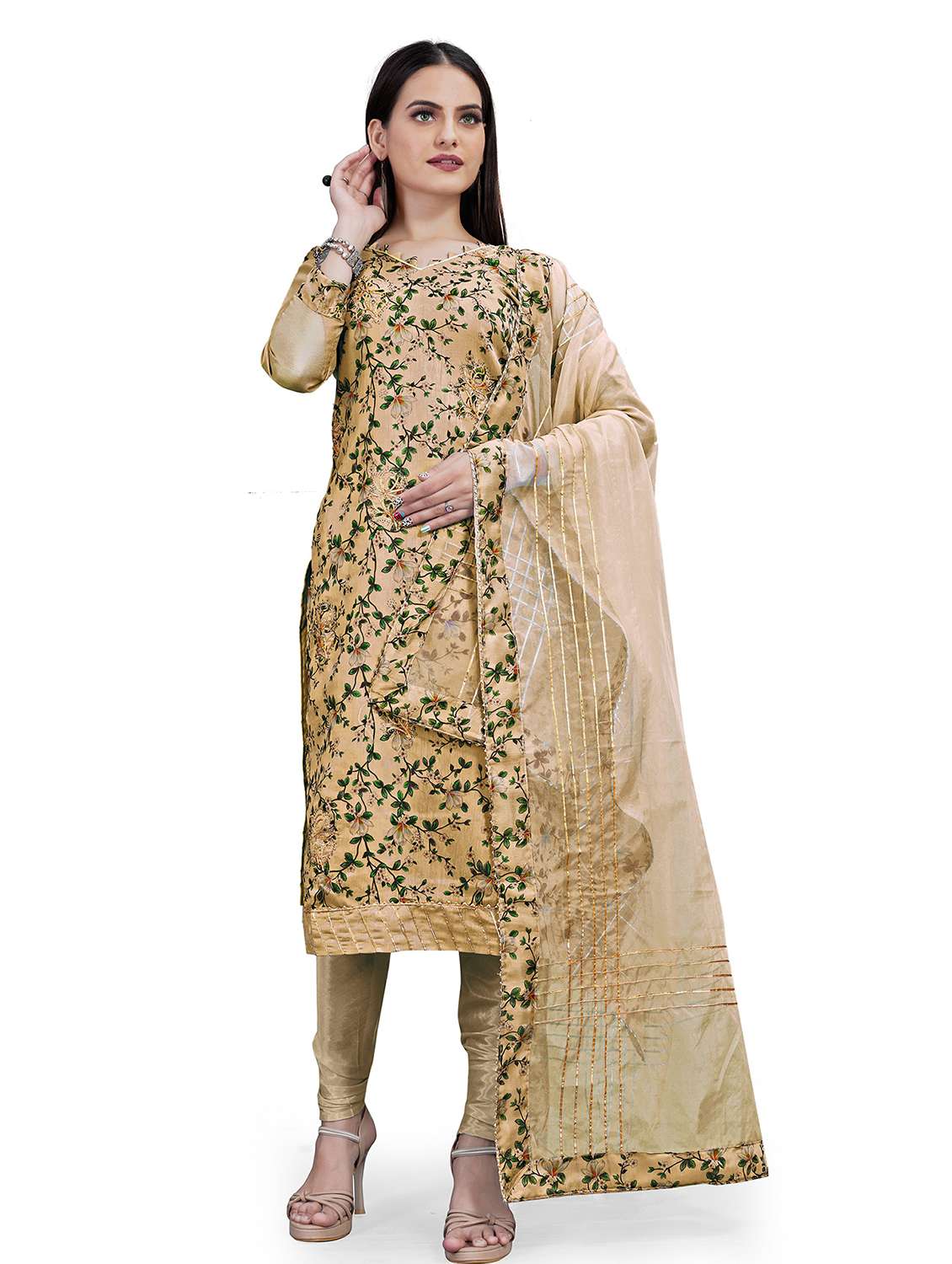 women floral printed unstitched suit set