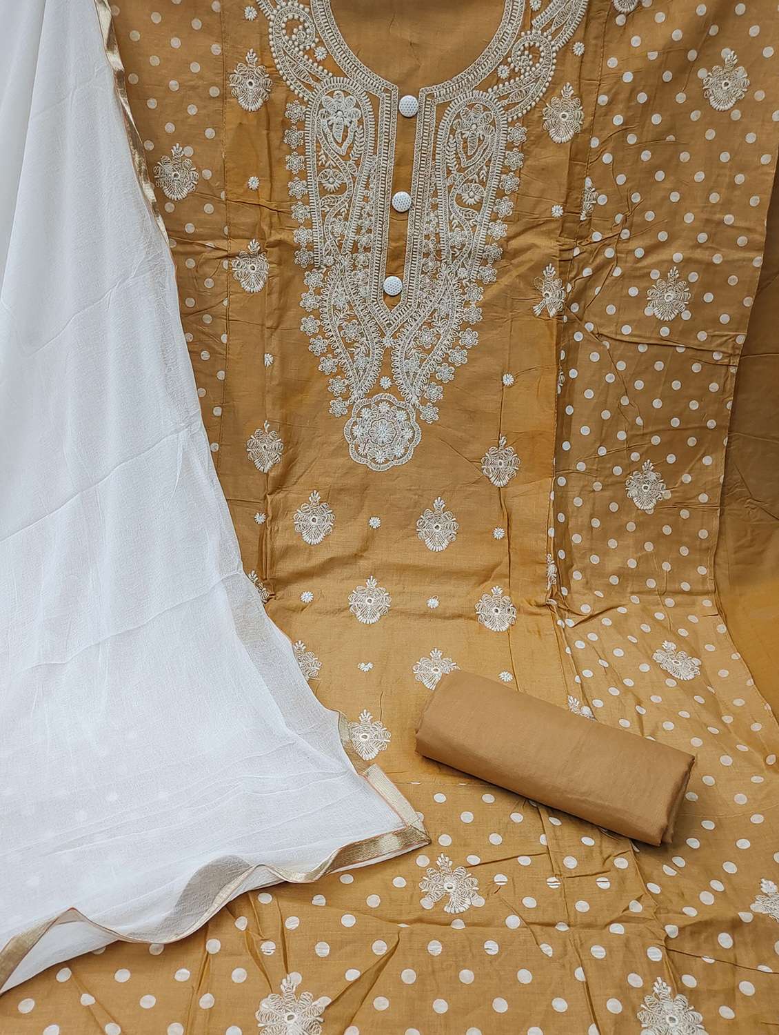 women polka dot unstitched suit set - 22397207 -  Standard Image - 2