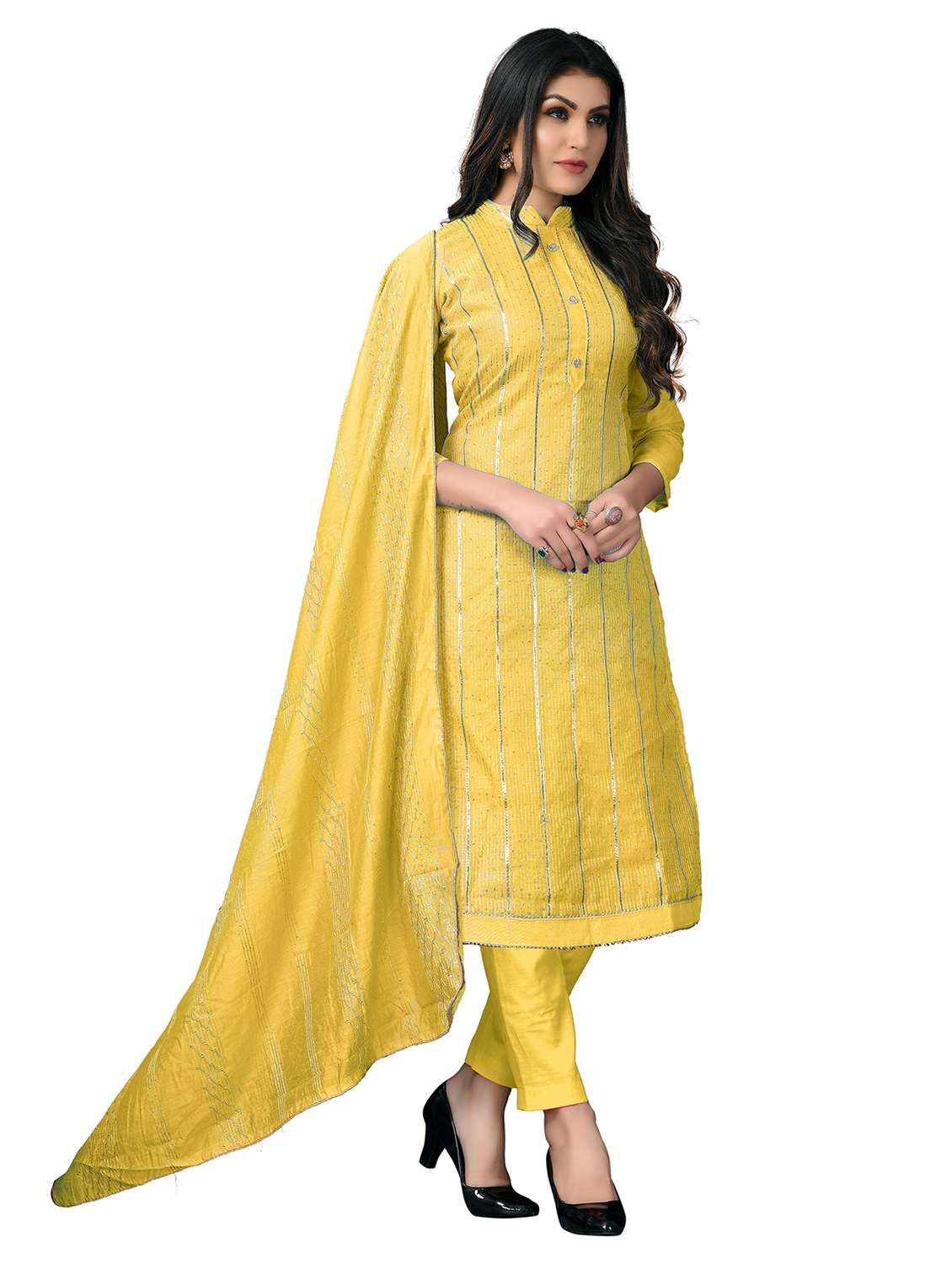 women solid with work unstitched suit set - 22397216 -  Standard Image - 2