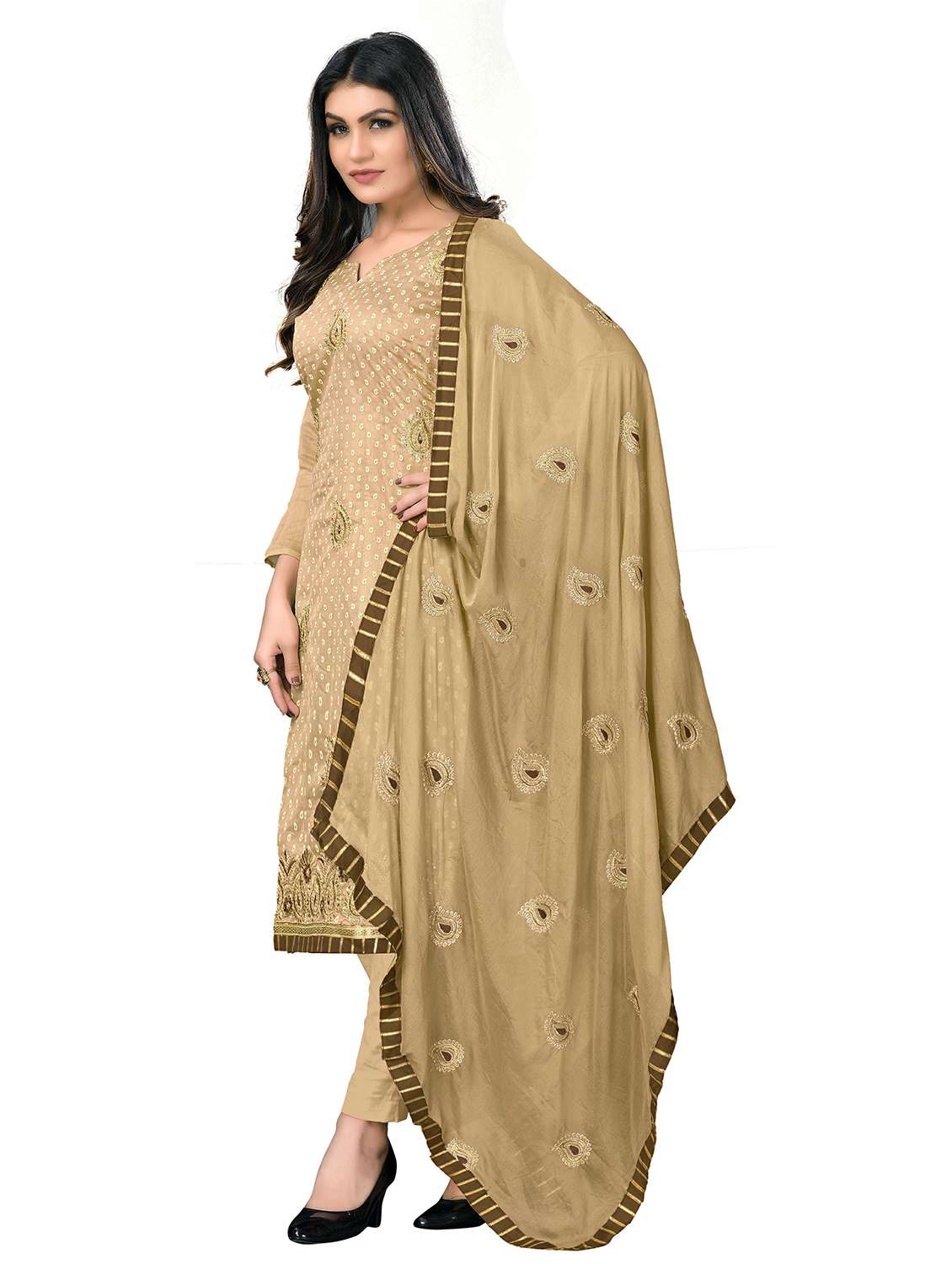 women solid with work unstitched suit set - 22397217 -  Standard Image - 2