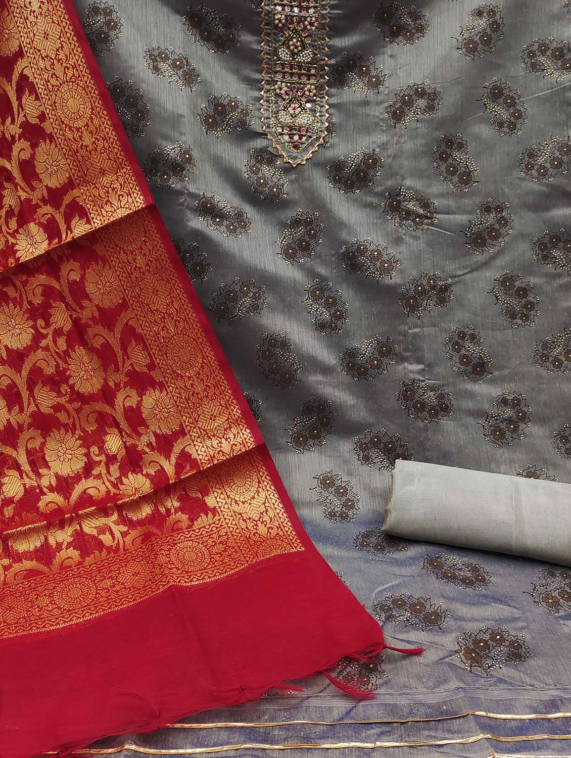 women solid with work unstitched suit set - 22397225 -  Standard Image - 2