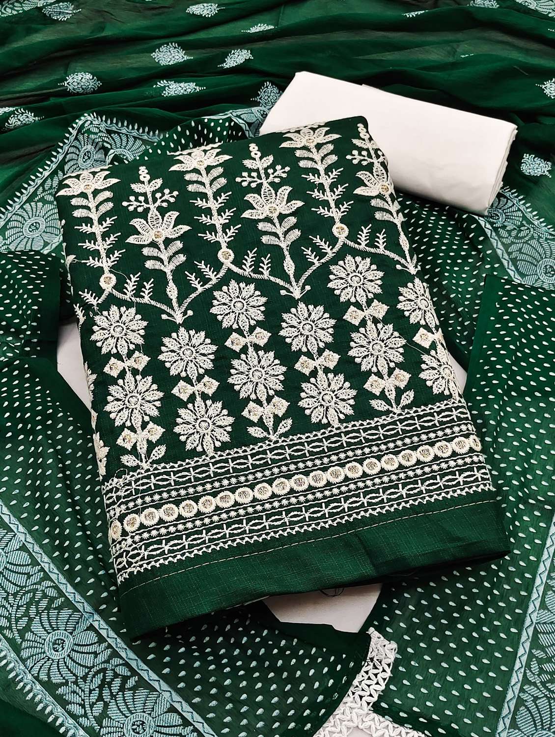 women solid with work unstitched suit set