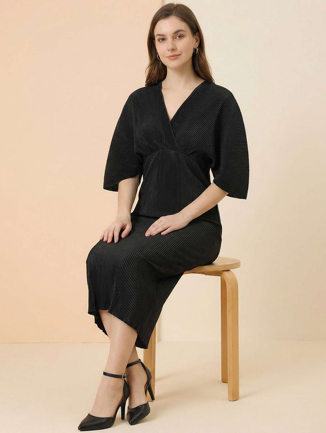 women solid puff sleeve sheath dress - 22397374 -  Standard Image - 2