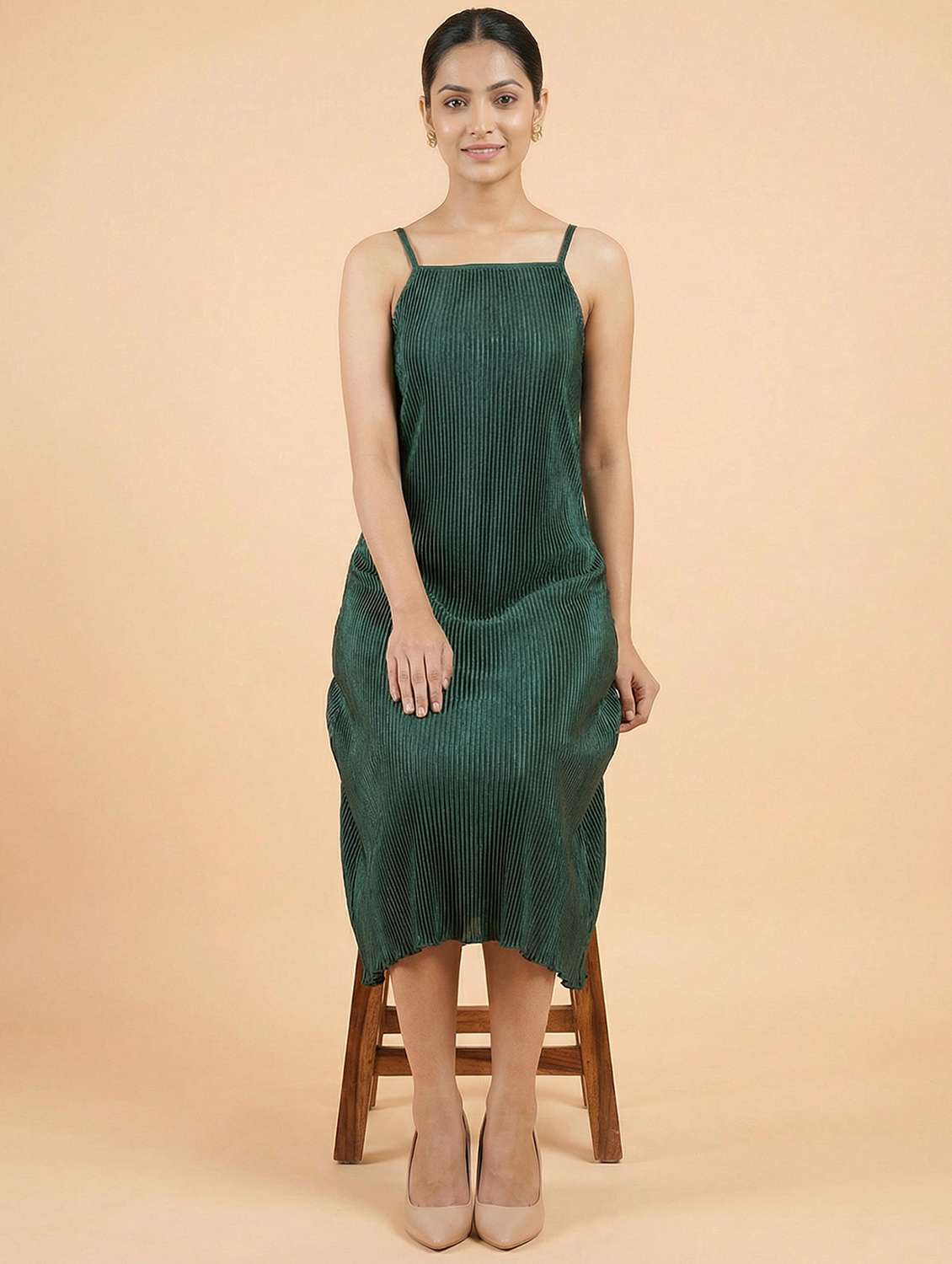 Women Solid Shoulder Strap A-line Dress - 22397378 -  Standard Image - 2