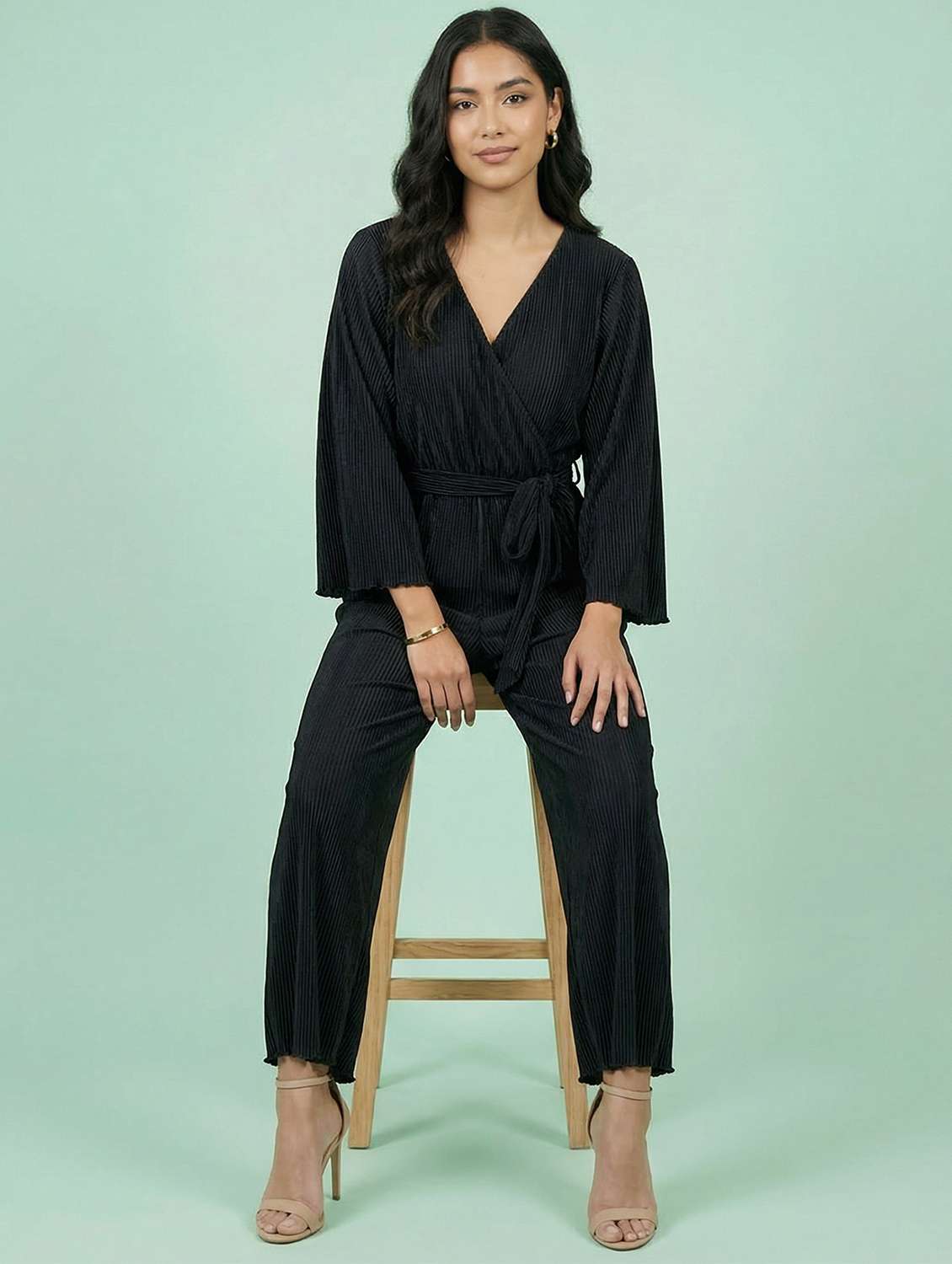 women solid overlap neck jumpsuit - 22397382 -  Standard Image - 2