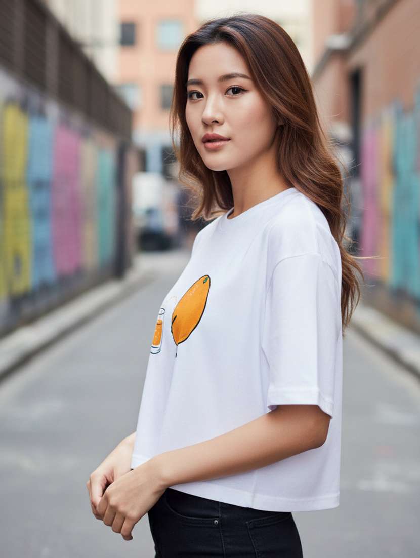 women printed short sleeve crop t-shirt - 22397456 -  Standard Image - 2