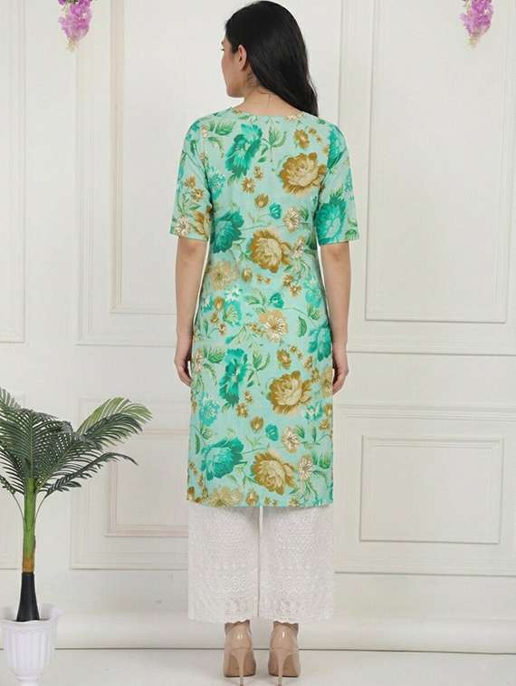 women floral printed short sleeve straight kurta - 22397460 -  Standard Image - 2