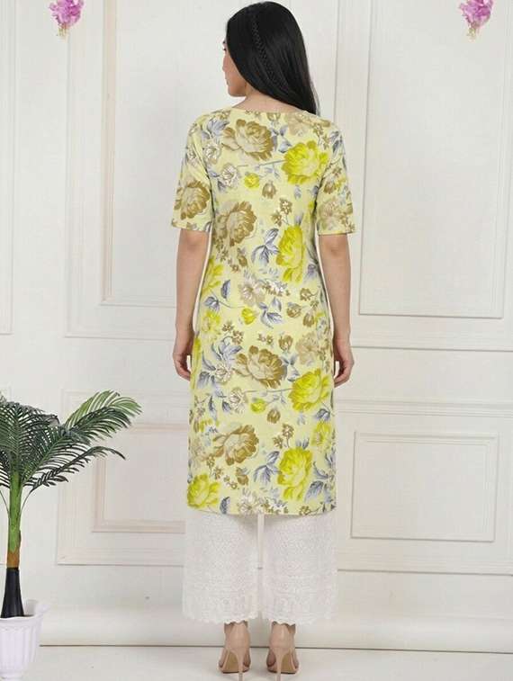 women floral printed short sleeve straight kurta - 22397461 -  Standard Image - 2