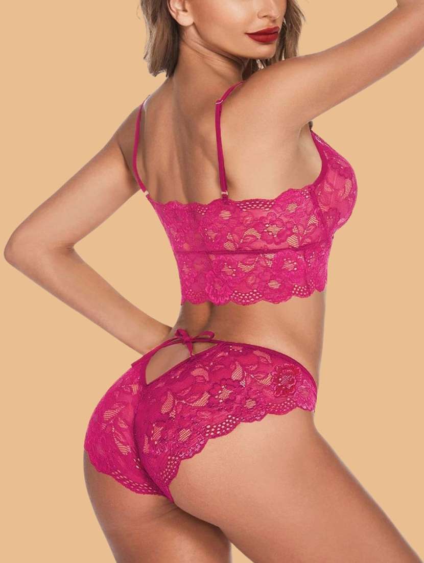 women solid lace bra and panty set - 22397477 -  Standard Image - 2