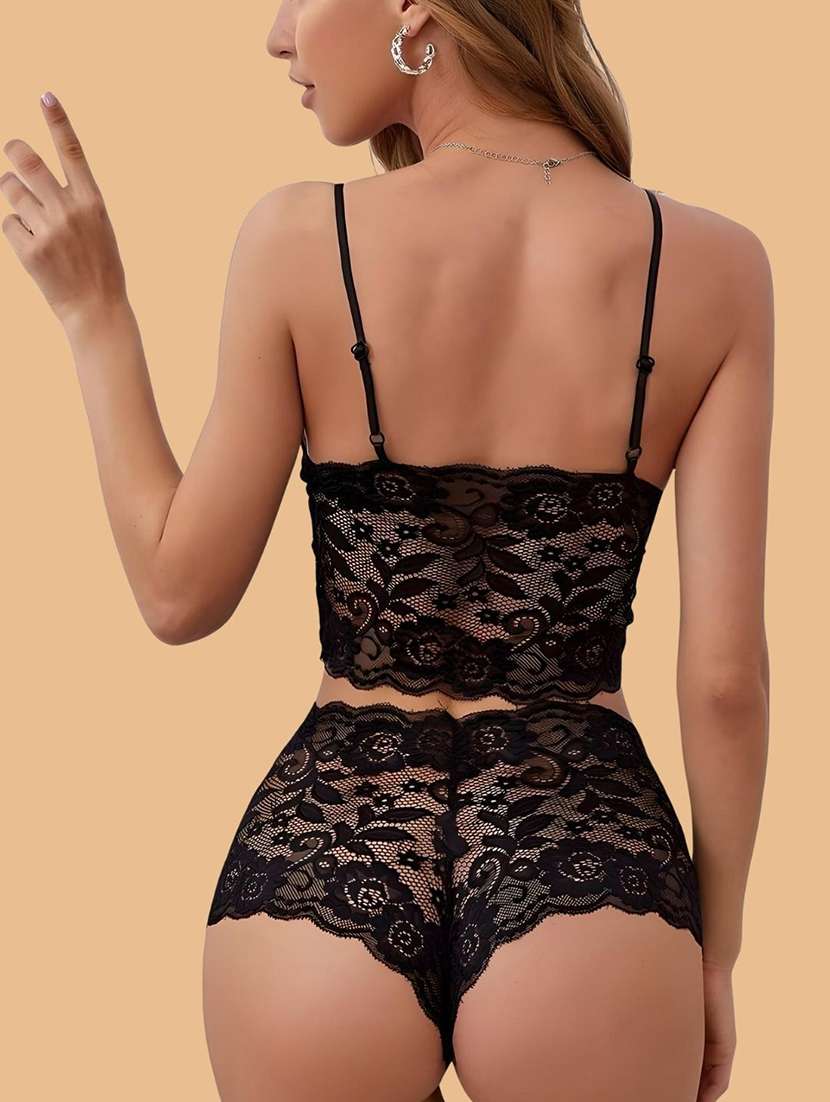 women solid lace bra and panty set - 22397514 -  Standard Image - 2