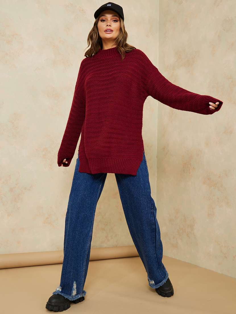 women solid long sleeve pullover - 22397790 -  Standard Image - 2