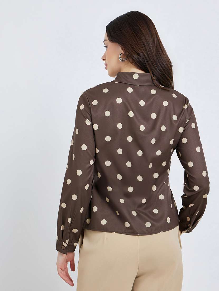 women polka doted long sleeve shirt with neck tie - 22397795 -  Standard Image - 2