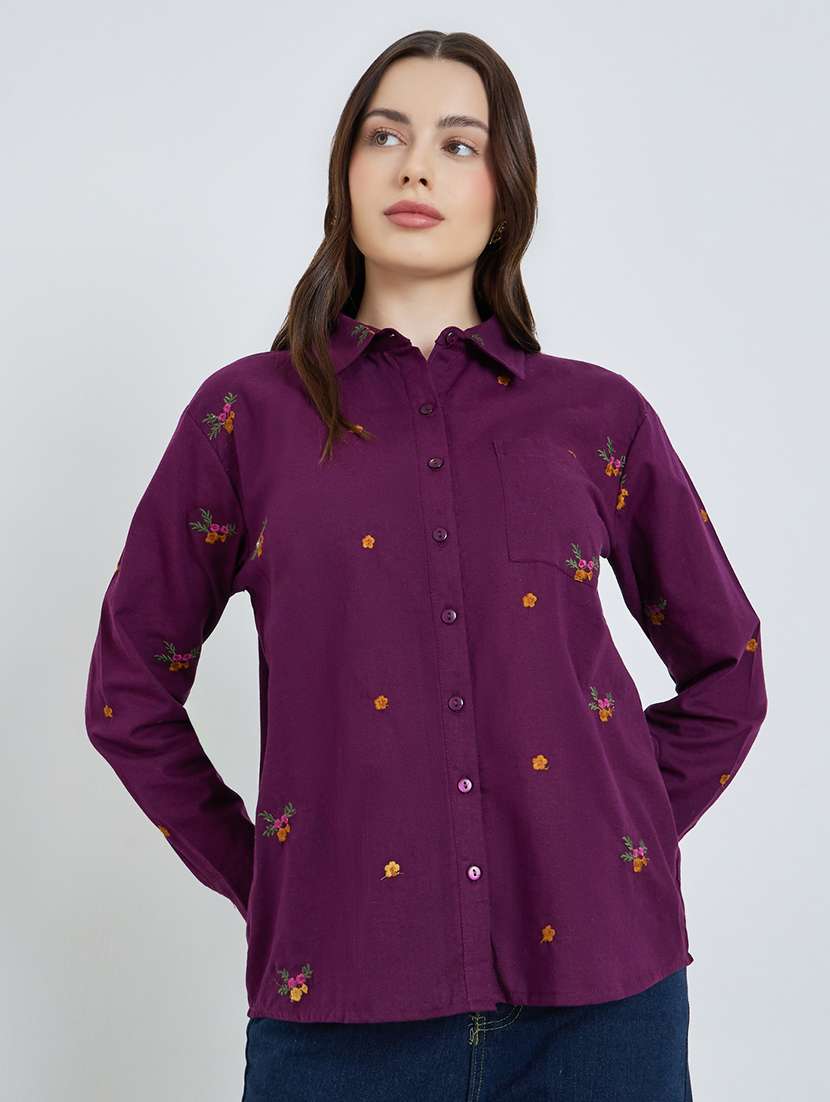 women embroidered collared long sleeve shirt - 22397799 -  Standard Image - 2